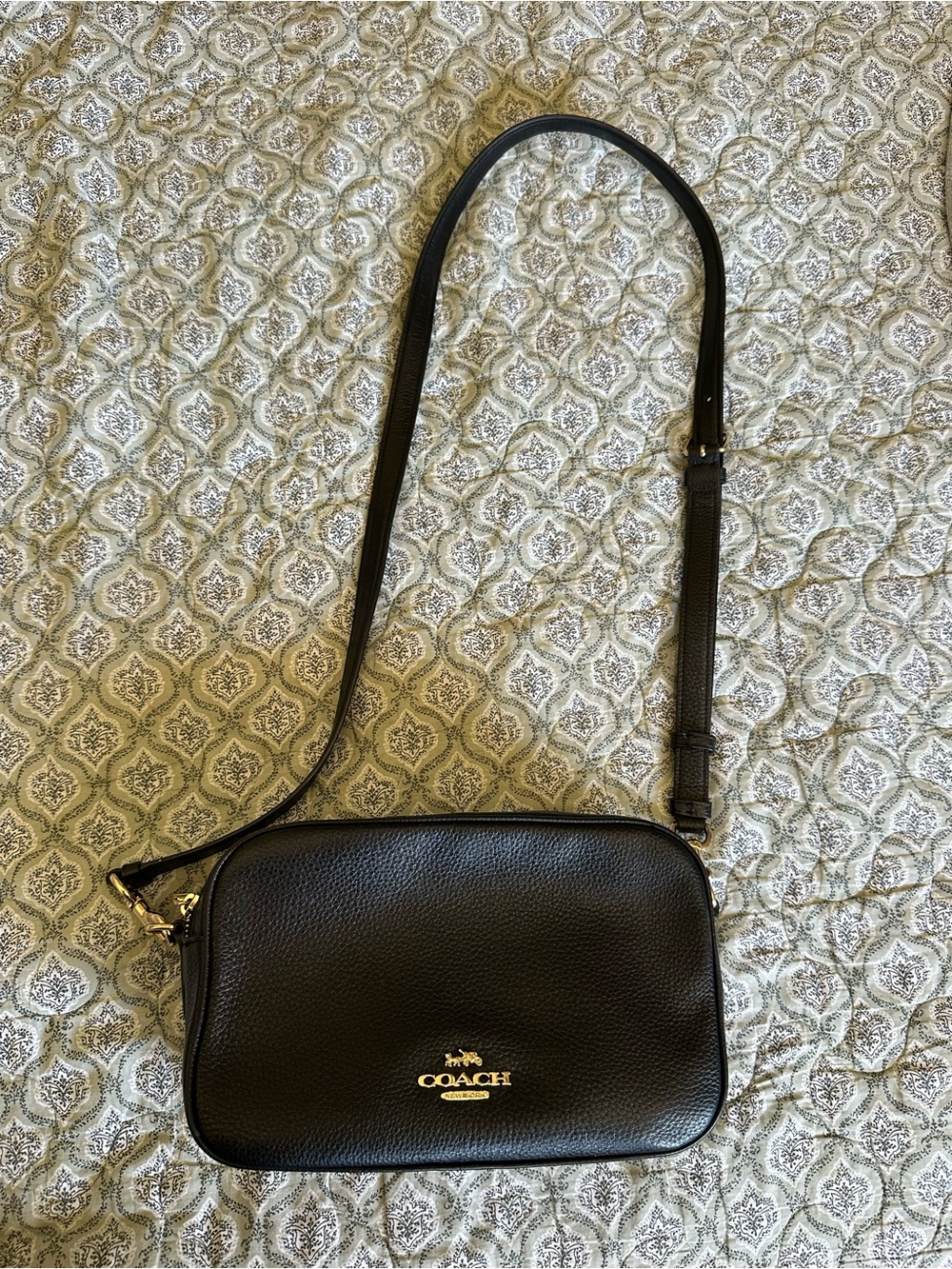 Coach Black Pebbled Leather Crossbody with Gold Logo